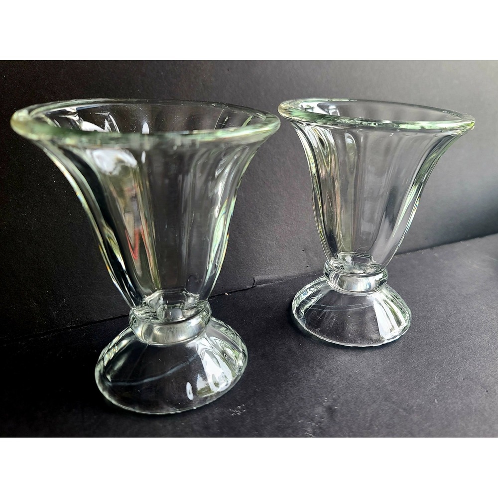 Vintage Libbey Clear Glass Sundae Milkshake Glasses Paneled Pedestal Set of 2